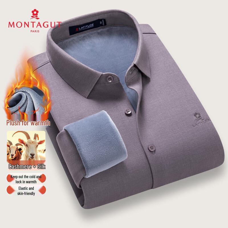 MONTAGUT Men s Cashmere Silk Blend Warm Fleece-Lined Casual Shirt 56