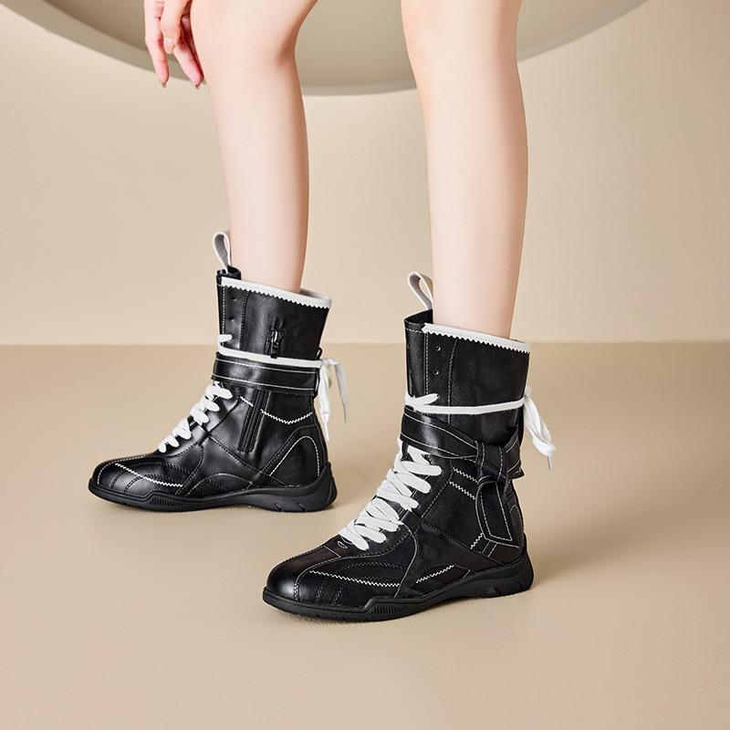 Inner Heightening Martin Boots Women's New Maillard Boxing Boots Frosted Leather Lace-up Short Boots