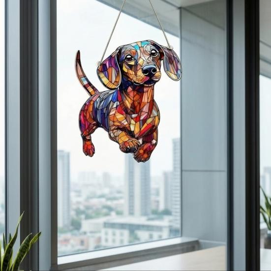 Acrylic Puzzle Suncatcher Cute Dog Sun Catcher Panel DIY Jigsaw Puzzle Window Hanging Ornament for Home Garden Decor