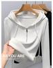 Women's Silver Fox Fleece-Lined Hooded Half-Zip Slim-Fit T-Shirt for Autumn/Winter 2025.