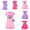 Girl Stitch Pattern Short Sleeve Nightdress With Ruffle Hem For Kids Fashion
