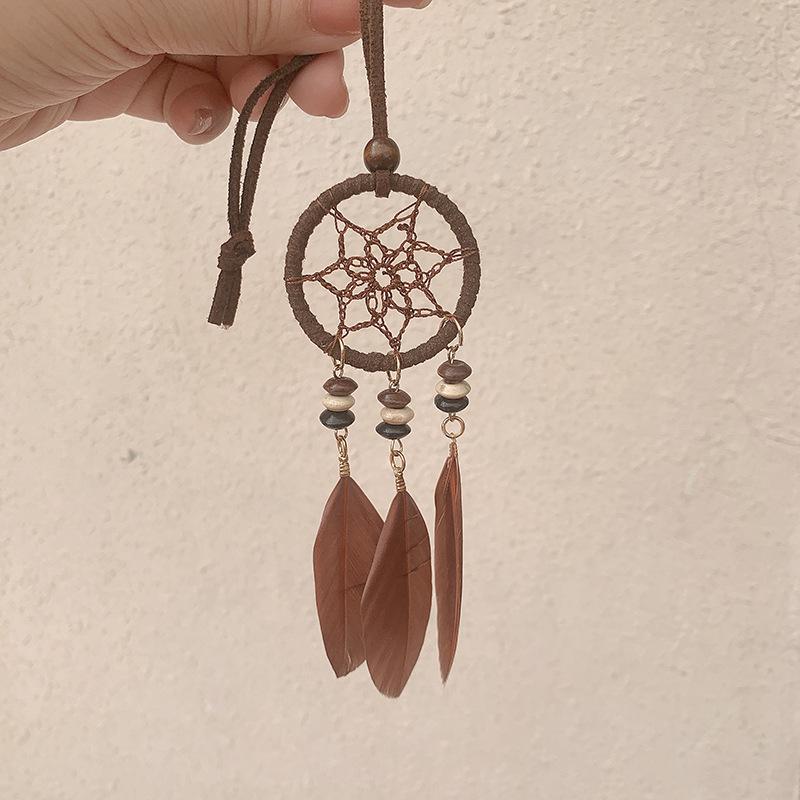 Bohemian Southeast Asian Dreamcatcher Feather Car Pendant Chimes - Handmade Holiday Hanging Ornaments with Three Pendants
