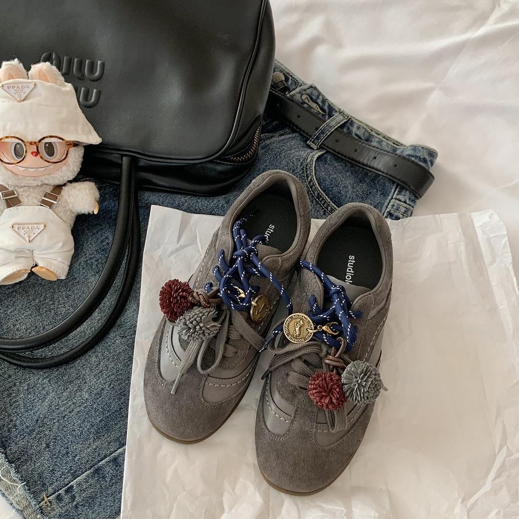 Cowhide~ Grape Mom, the same style has an inner height increase of 4.5cm, contrasting color shoelaces, round head pine cone casual sports shoes, wome