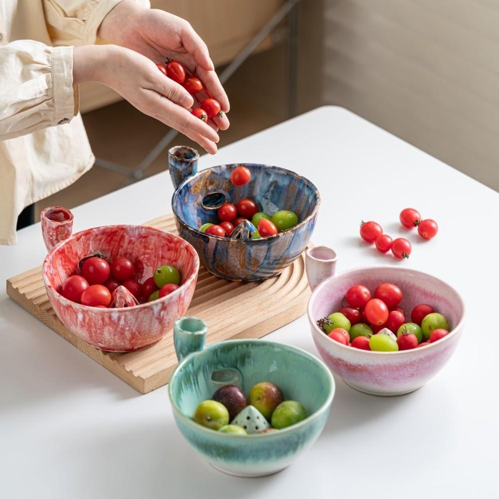 Ceramic Automatic Fruit Washer Bowl Vortex-Style Self-Spinning Self-Rotating Berry Bowl Auto-Rinse Large Capacity
