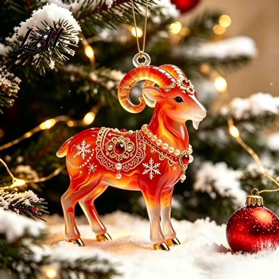 Acrylic Ornament for Restaurant 2PCS Christmas Goat Hanging Ornaments Decorative 2D Tree Birthday Party Decor Pendants Lightweight Festive Ornaments