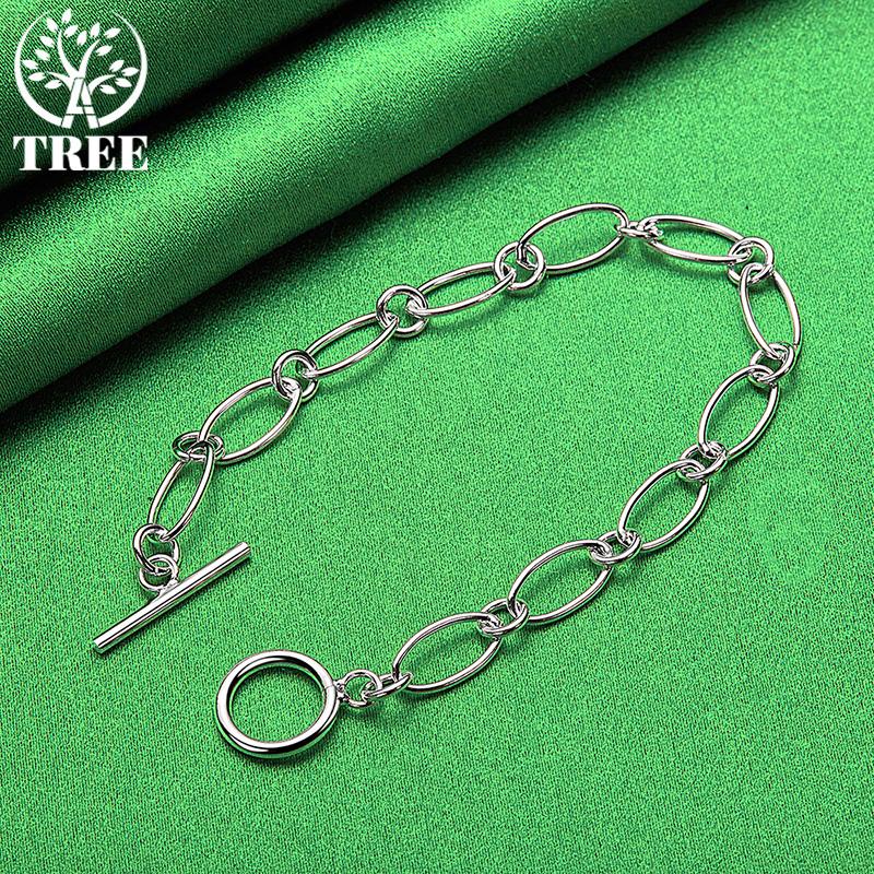 925 Sterling Silver Oval Chain Bracelet With OT Clasp Fashion Simple Jewelry For Women Birthday Anniversaries Party Accessories