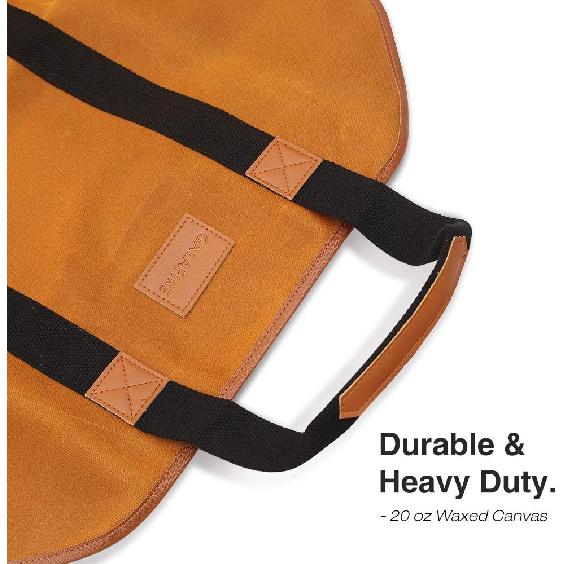 Firewood Carrier Waxed Canvas, 20oz Heavy Duty and Large Capacity Firewood Log Tote Bag for Wood Carrying, 21'' × 44''