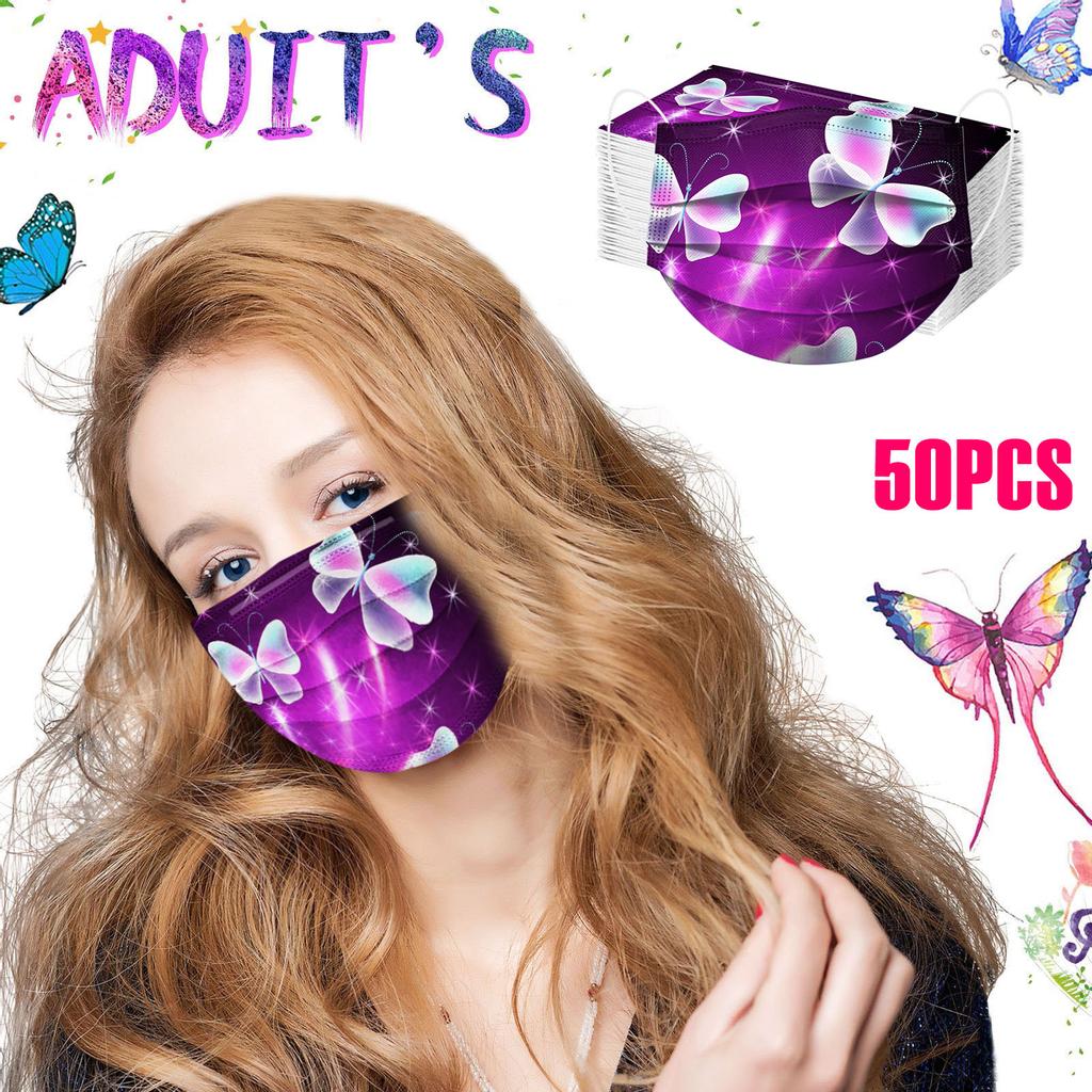 50PCS Adult Butterfly Disposable Three Layer Breathable Face Mask
