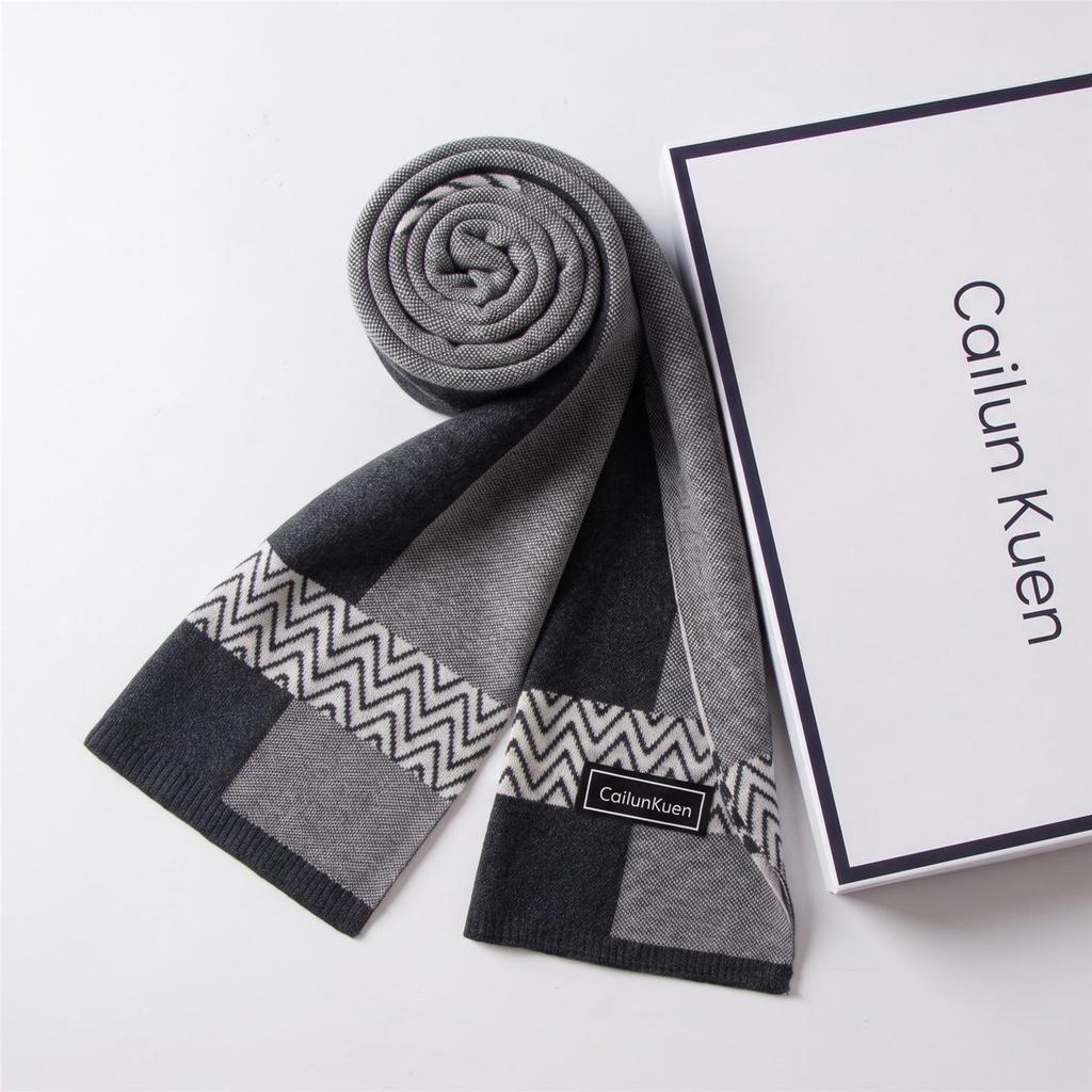 2026 New Men's Wool Plaid Scarf – Trendy Knitted Korean Style, Versatile and Warm Winter Accessory