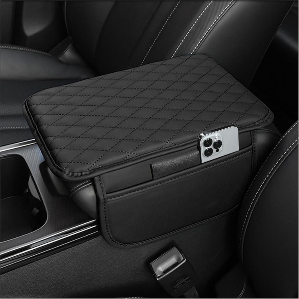 Upgraded Microfiber Leather Car Center Console Armrest Cover Cushion | with 2 Storage Bags Pink Interior Accessory