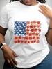 Women' S T Shirt Crew Neck Independence Day Crew Neck Women' S T Shirt with Floral American Flag Des