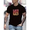European Sizes Colorful Gradient Typographic Men's Crew Neck Short Sleeve Tee Shirt, Casual Comfy Lightweight T-shirt Tops