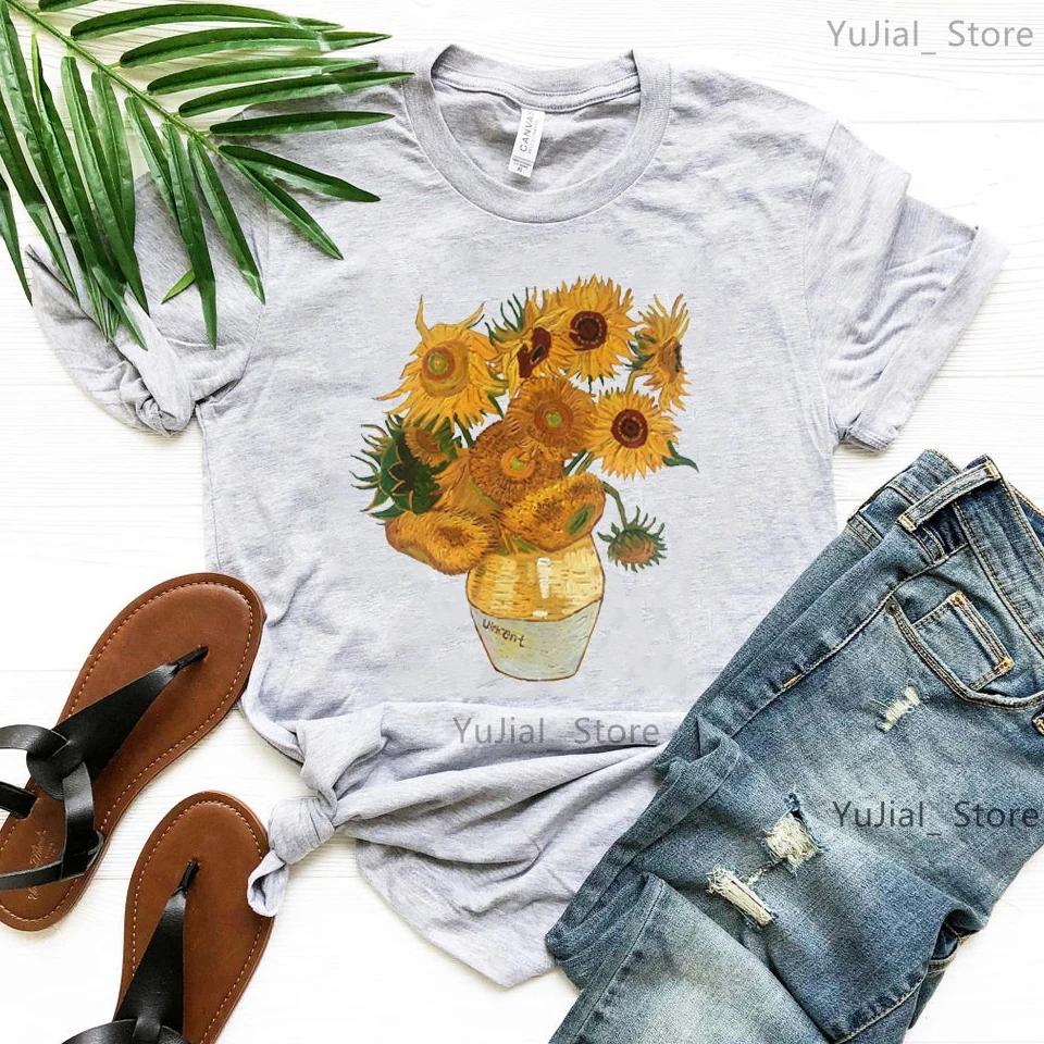 Van Gogh T Shirt Sunflower Vangogh Vintage Art Shirt Harajuku Style Aesthetic Female Short Sleeve T-shirt Clothe