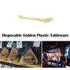 Einweg Gold Farbe Kunststoff Geschirr Besteck Löffel Gabel Set 25PC Heiße Party