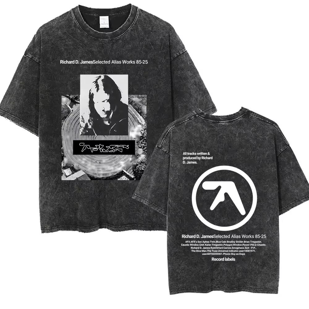 Aphex Twin Washed Vintage T Shirt Men Women Fashion Casual Oversized Short Sleeve T-shirt Male High Quality Cotton Tshirt