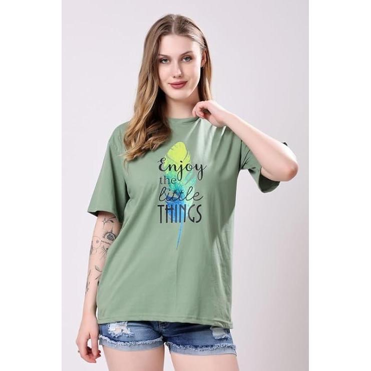 Women’s Loose Fit Printed Oversized Cotton Blend Breathable T-Shirt Pack of 2