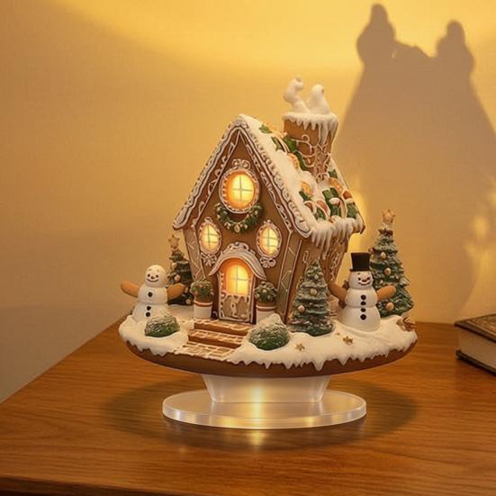 Winter Snowman Table Centerpieces Acrylic Christmas Decor, Gingerbread House Tree Ornaments, Holiday Home Decorations Waterproof Desktop for