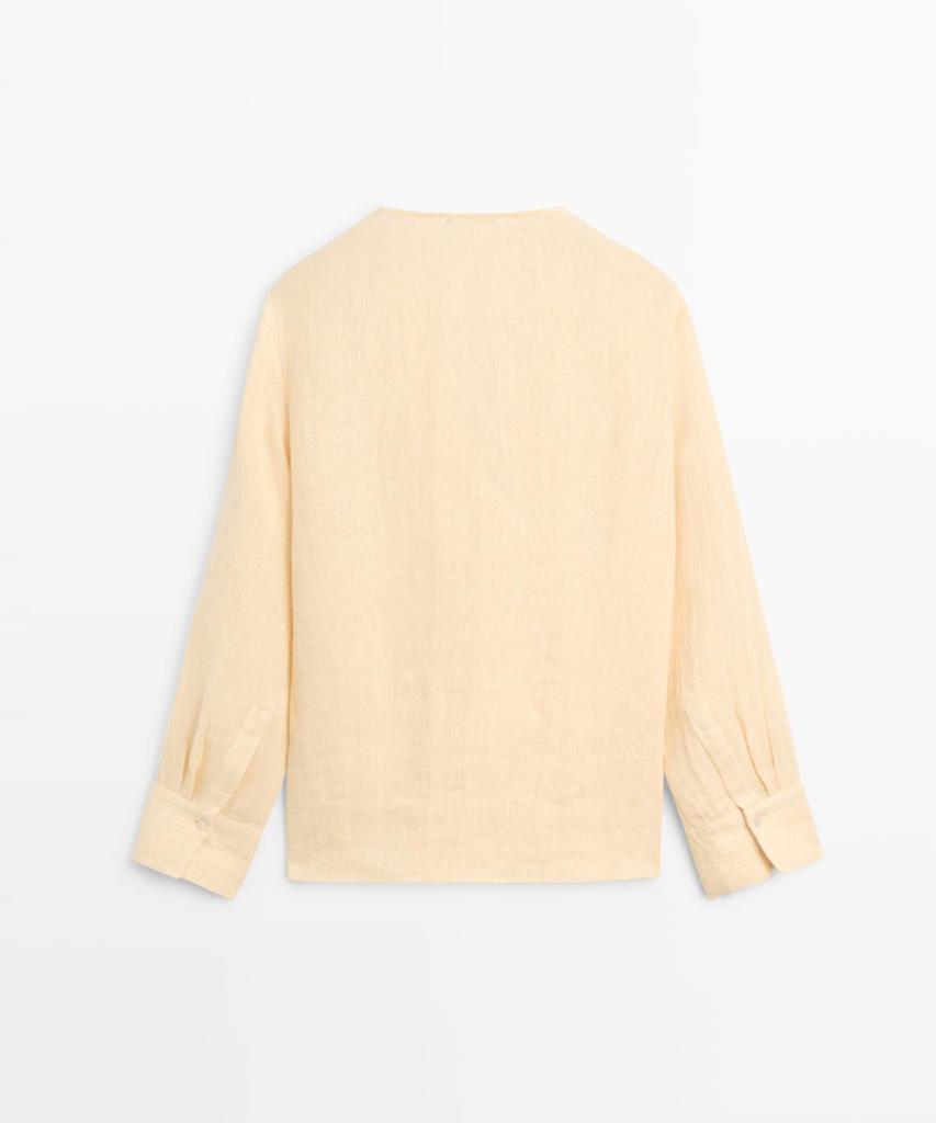 Masimodutti Linen Bib Detail Fluid Blouse