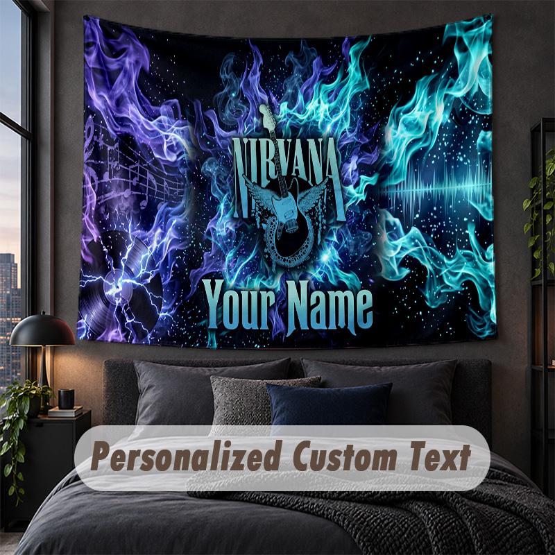 Custom Name Text Tapestry,Nirvana Decorative Wall Hanging, Background Tapestry For Home Bedroom