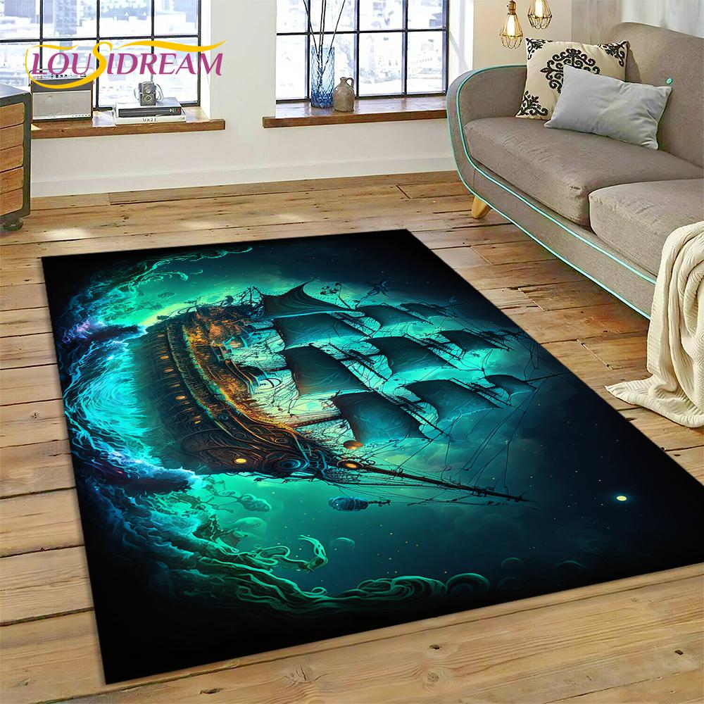 Ancient Pirate Ship Boat,Barque,Sailboa Rug Carpet for Living Room Bedroom Decor,Floor Mat Non-slip Decoration for Sofa Doormat