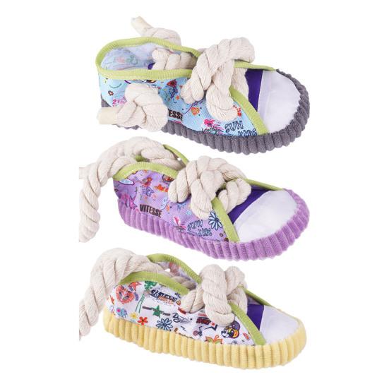 Dog Chew Toy Sneaker Funny Puppy Teething Toy Cotton Rope Chew Toy with Squeaker And Bell for Aggressive Chewers Small Medium Dogs Fetch Tug-of-War