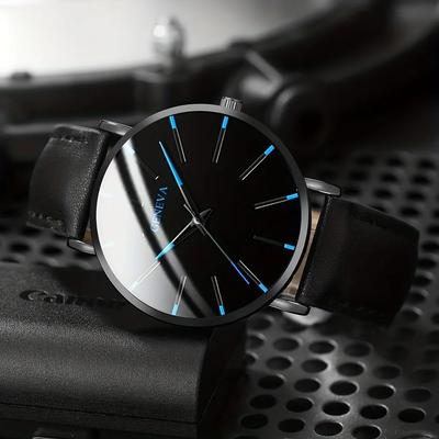 Fashionable and Trendy Men's Business Watches, Minimalist Men's Luxurious Casual Leather Imitation Quartz Watches, Men's Gifts