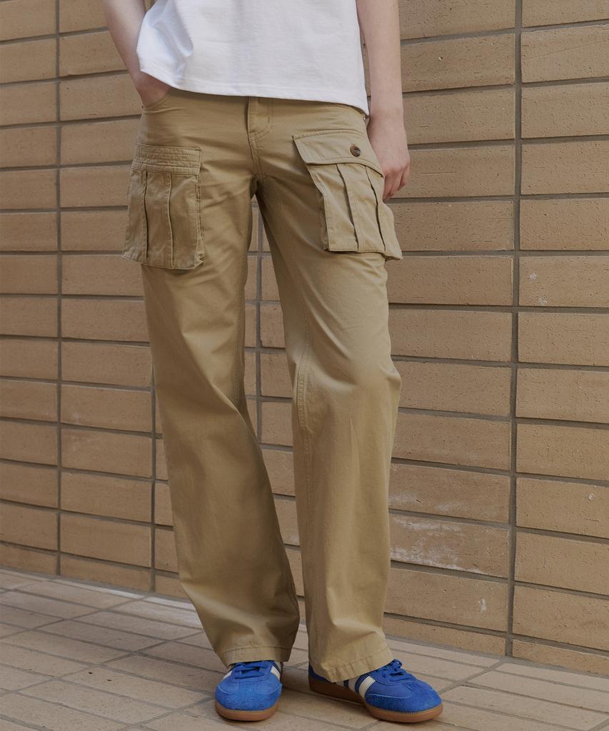 GREENBUTTER Mid Rise Pocket Pants (Beige)