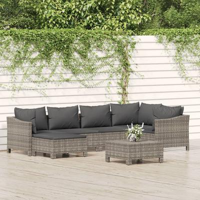 Vidaxl 7-Cz. Garten-Sitzgruppe, Kissen, Grau, Rattan PE