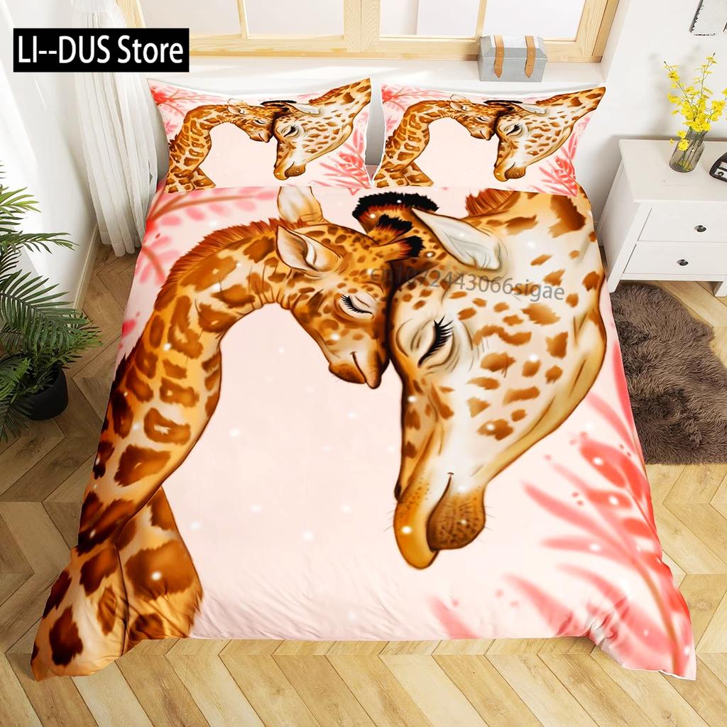 Wild Animal Giraffe Comforter Set Twin King Size Bedding Set for Kids Adults Decor Comforter Quilt Set with 2 Pillowcase 3Pcs