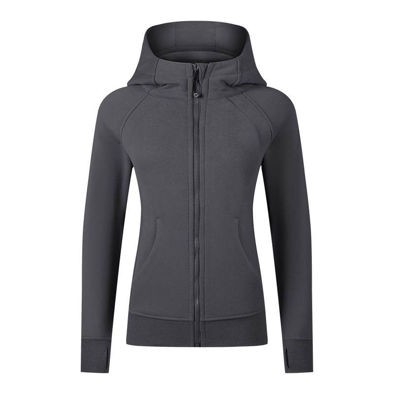 Waist-Tight Thin Yoga Wear Fall and Winter Running Jacket Workout Top Silm Hooded Cardigan Sweater Female Fleece-lined Thickened