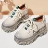 Fashion GKTINOO New Spring Women Loafers Genuine Cow Leather Lace-up Platform Casual Shoes Women Wedges Heel Retro Style Handmade Shoes