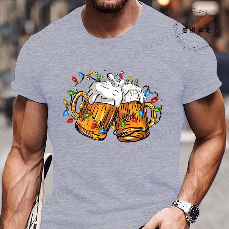 

Модна чоловіча футболка з пивним візерунком З Різдвом Христовим Модна трендова футболка з принтом пива Весела різдвяна вечірня сорочка Топ 3XL