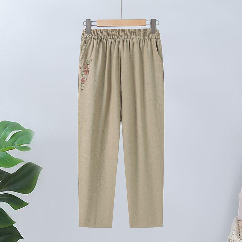 

2026 Summer New Mother s Wear: Elastic Waist Casual Nine-Point Straight-Leg Cropped Pants for Elegant Middle-Aged and Elderly Women. XL (80-100 jin)