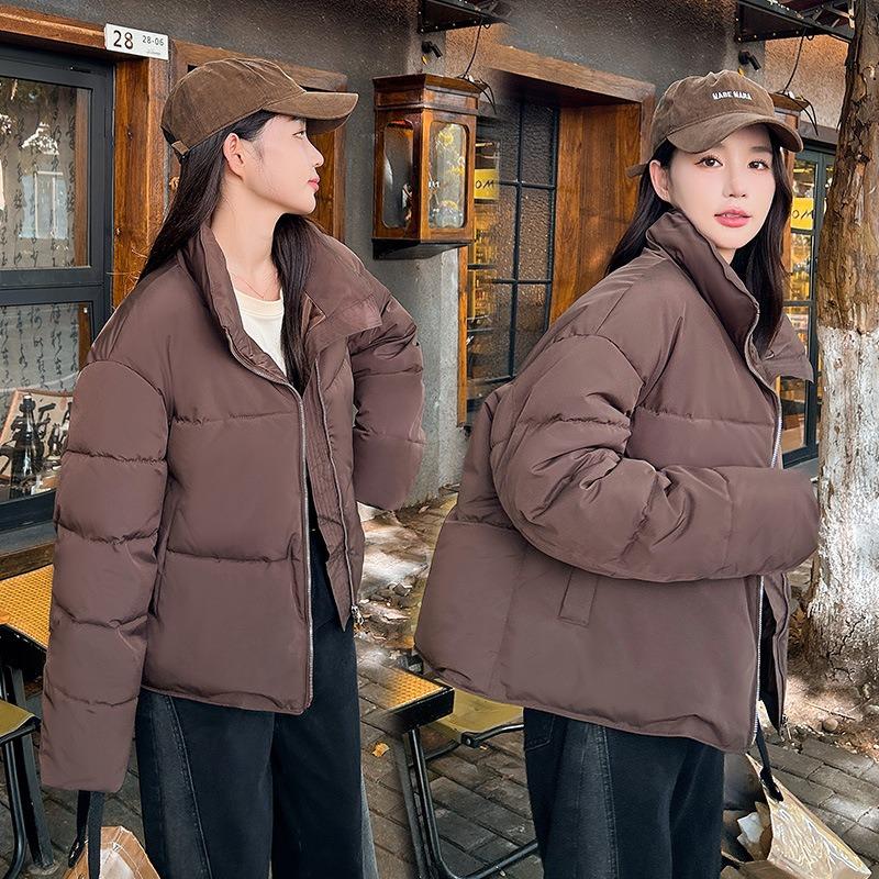 Winter new small cotton-padded women's clothing hem drawstring stand-up collar cotton-padded jacket small loose cotton-padded jacket