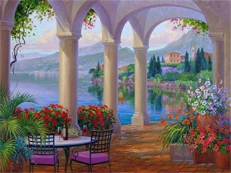 Kit Diamond Painting Casa Bordo Mare Ricamo Diamante Saldi Paesaggio Fiori Immagini di Strass Mosaico Decorazione Casa