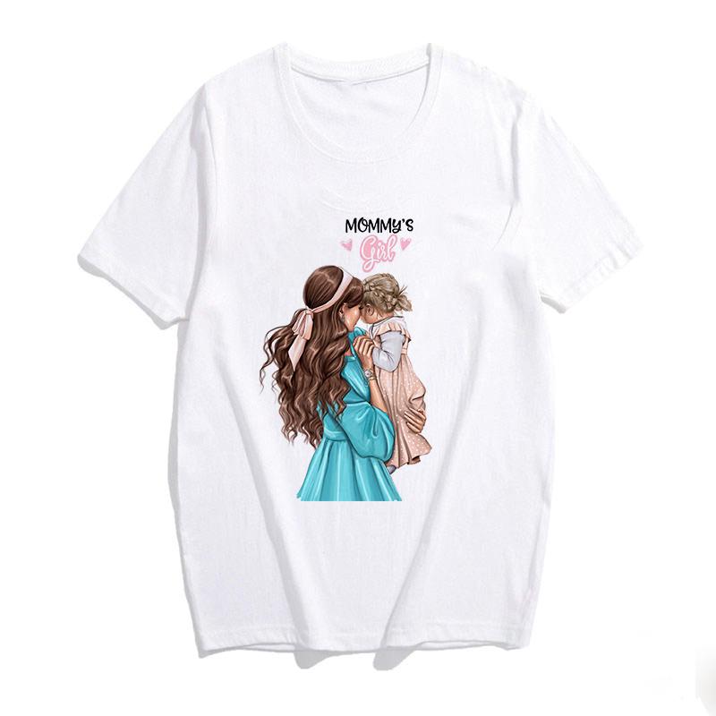 Super Mama Print Female T Shirt Son And Mom Summer Harajuku Women Clothes White Tshirt