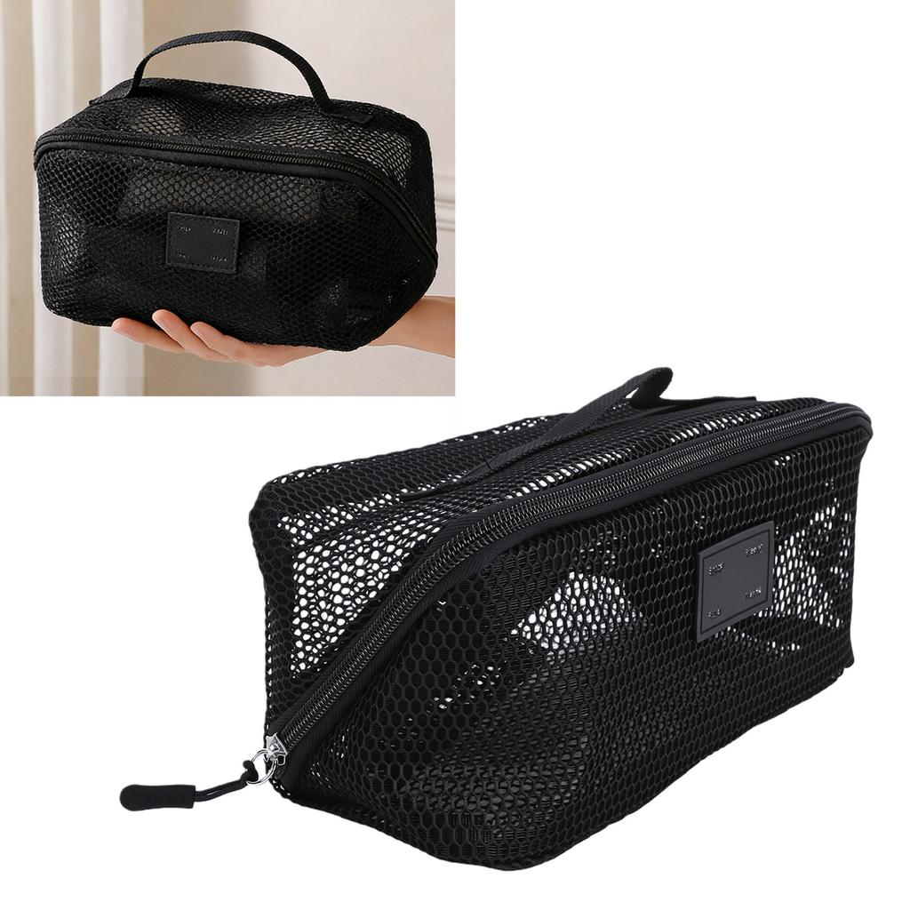 Mesh Makeup Bag Large Capacity Open Flat Toiletry Bag Travel Organizing   Pouch for Women
