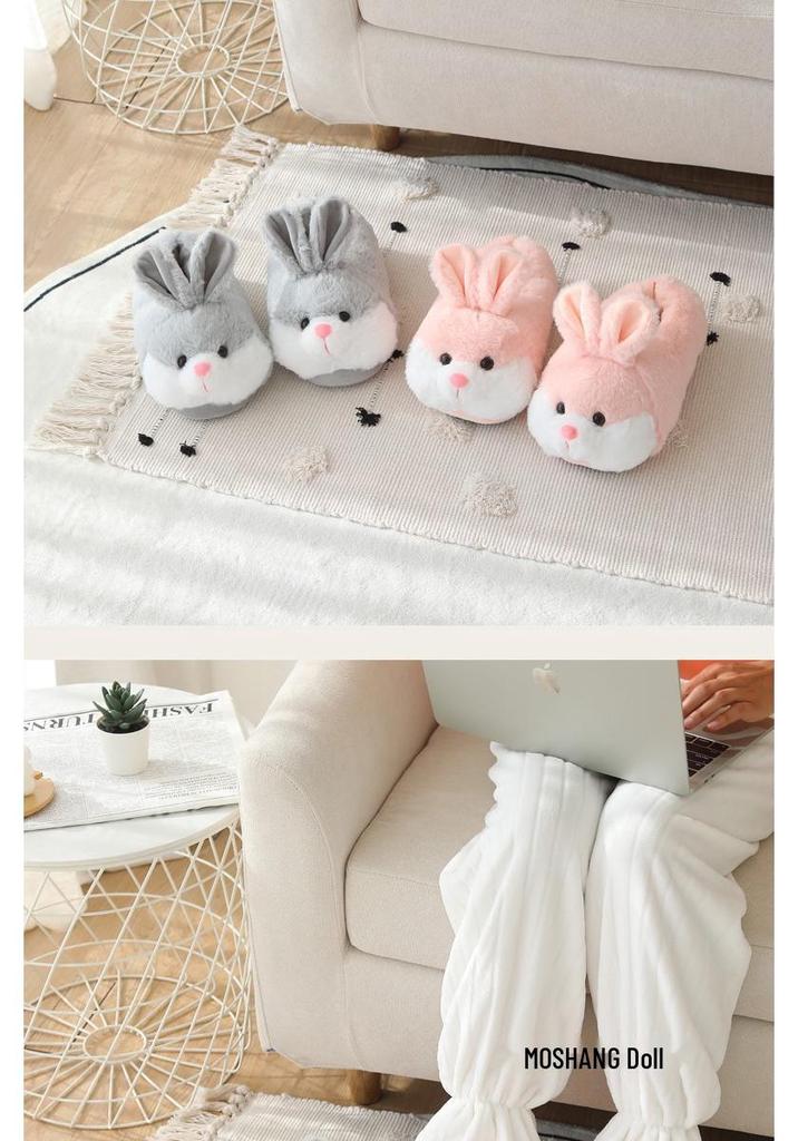 Autumn Winter Cute Rabbit Plush Slippers - Thickened Warm Cotton Shoes for Women