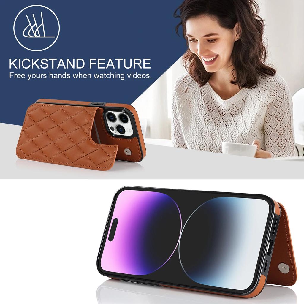 Leather Rhombic Grid Pattern Cover for For IPhone 16 15 14 13 12 Mini 11 Pro Max XR 7 8 Plus Card Slots Holder Purse Phone Case