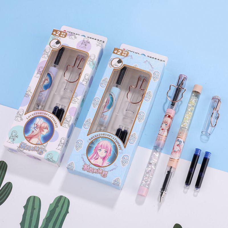 Crystal Blue Fountain Pen with 4 Replaceable Erasable Ink Cartridges