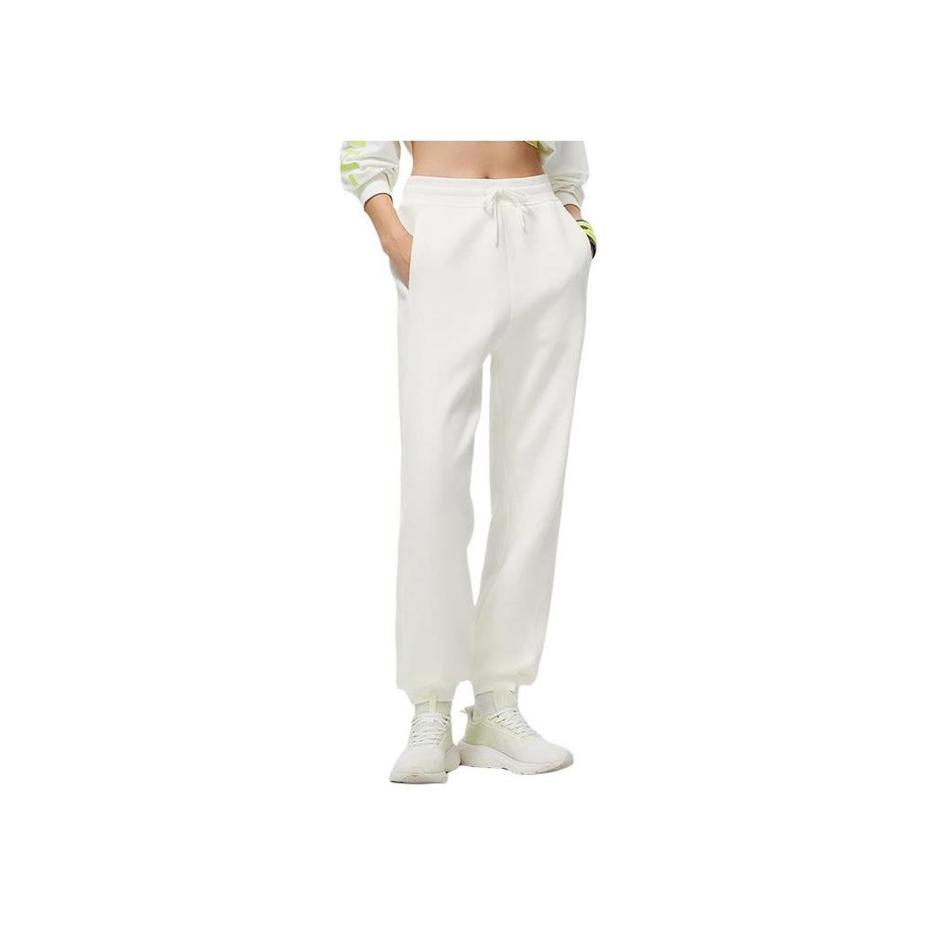 Li Ning Fitness Series Solid Color Tapered Knit Sports Pants Women Bottoms Off-White AKLTB18-2