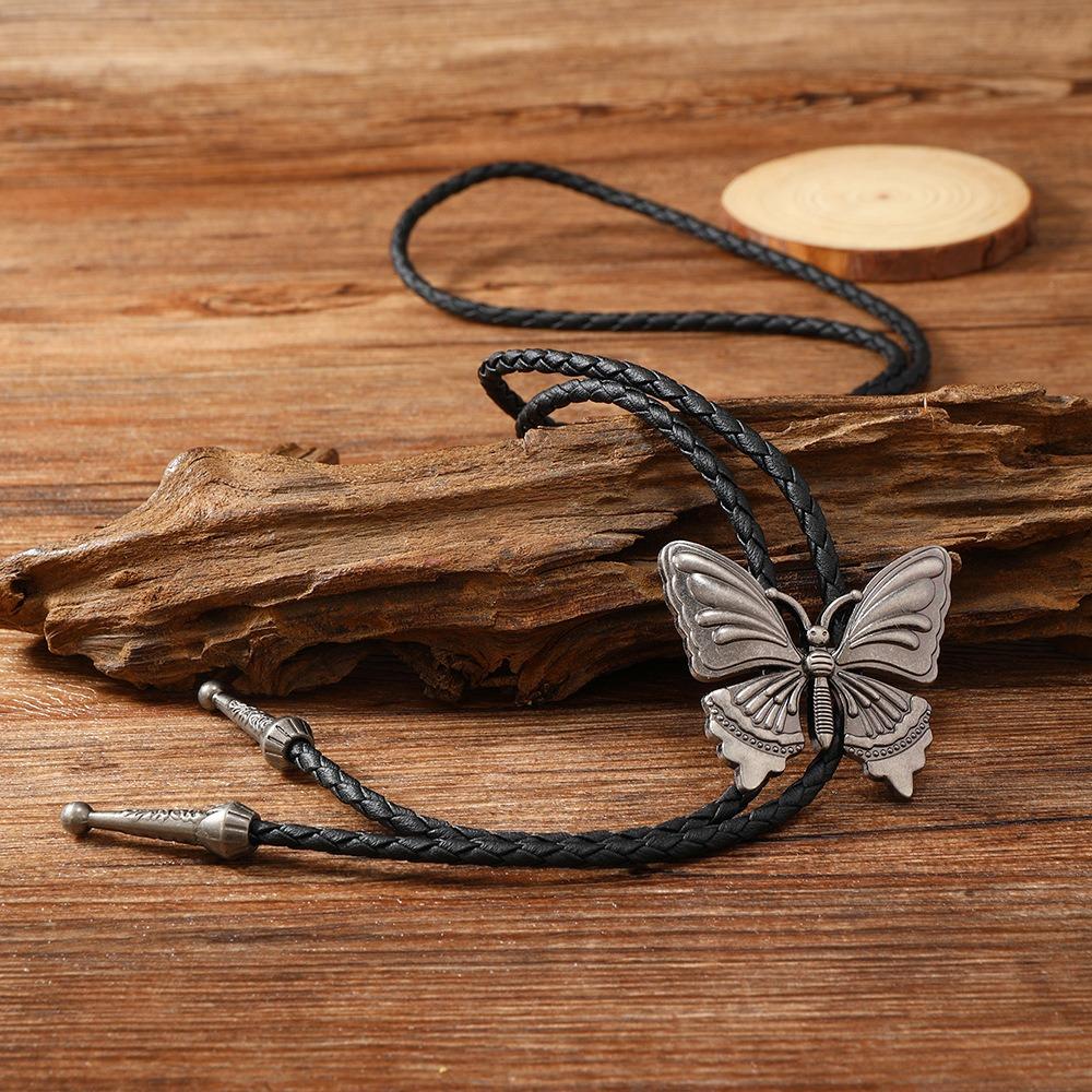 PU Woven Turquoise Feather Necklace Ethnic Style Bronze Butterfly Choker  Men