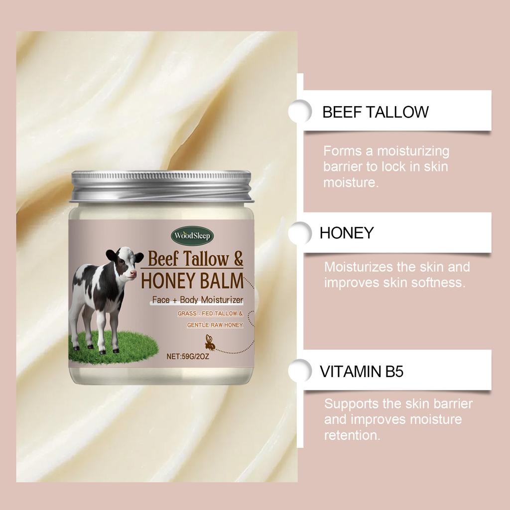 Organic Beef Tallow Honey Moisturizer Grass Fed Beef Tallow Face Cream Soothing Firm Increase Elasticity Whipped Smooth Lotion