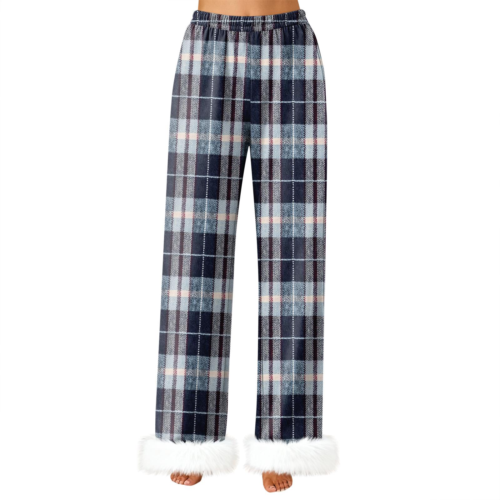 Women s Fashionable Casual Trousers, Plaid Print Trousers XL синий