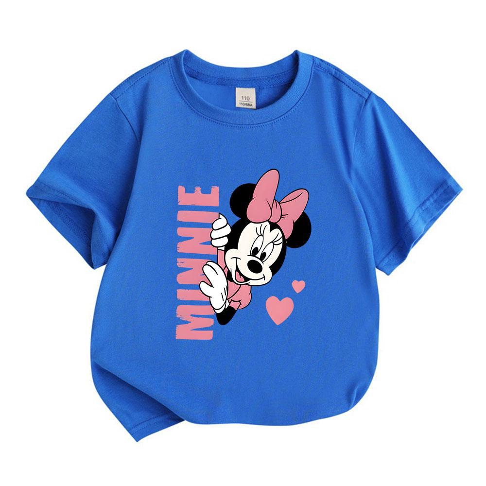 Kids Boys Girls 100% Cotton Crew Neck Short Sleeve T-Shirt, Cute Cartoon Mouse Print Casual Soft Tees with Sweet Pink Heart Pattern for Summer Daily W