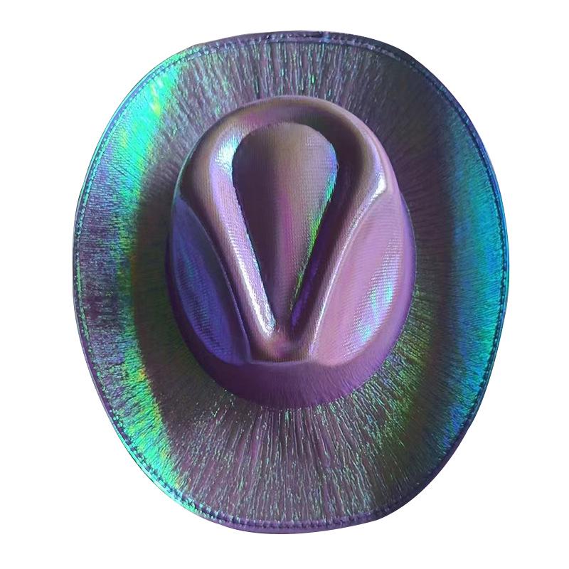 Pink Iridescent Cowboy Hat for Halloween Rave Party, Wide Brim Fluorescent Performance Top Hat.