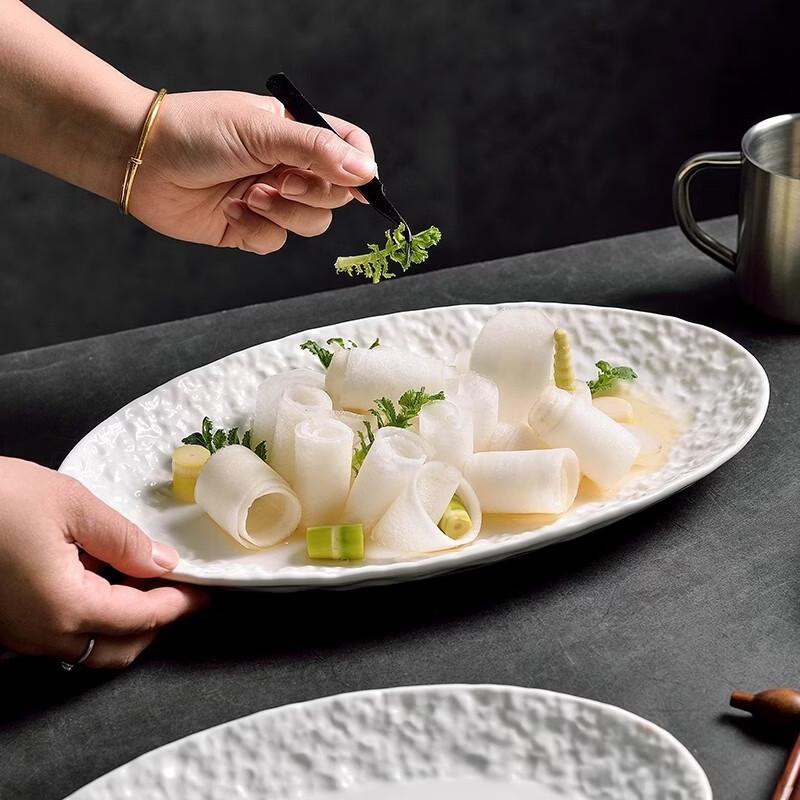 Japanese Style Ceramic Oval Fish Plate Set