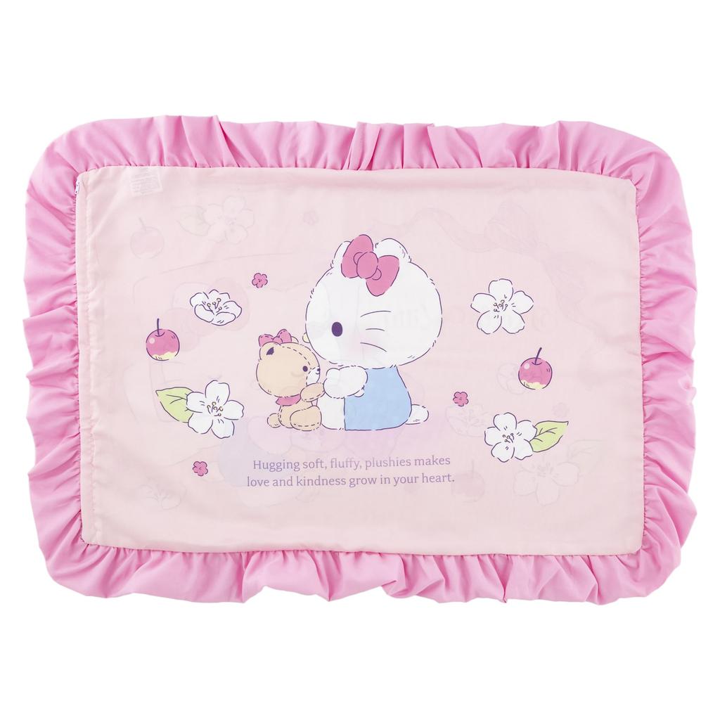 MORIPiLO Sanrio Ruffled Duvet Cover and Pillowcase Single Size Kitty Soft Peach Cute Makura no 426100 Set, (Hello Skin), Pink, 150x210cm, Merchandise,
