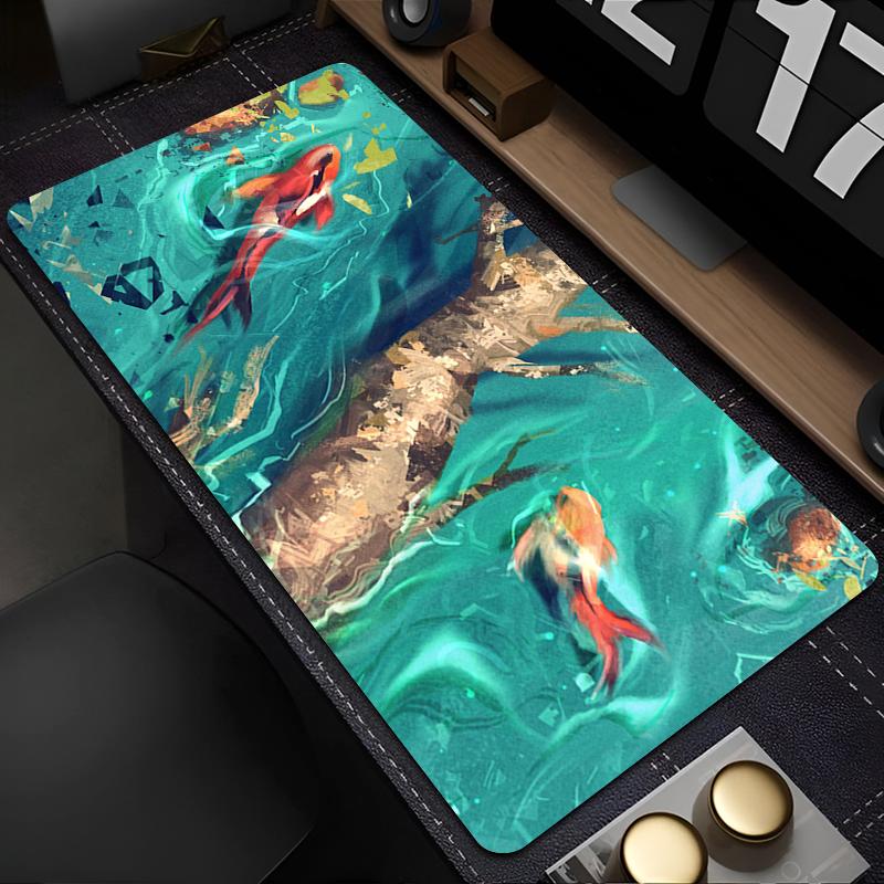 Gaming Mouse Pad with Stitched Edge Non-Slip Rubber Base Koi Fish Extended Desk Mat Keyboard Mousepad for Office Home Computer