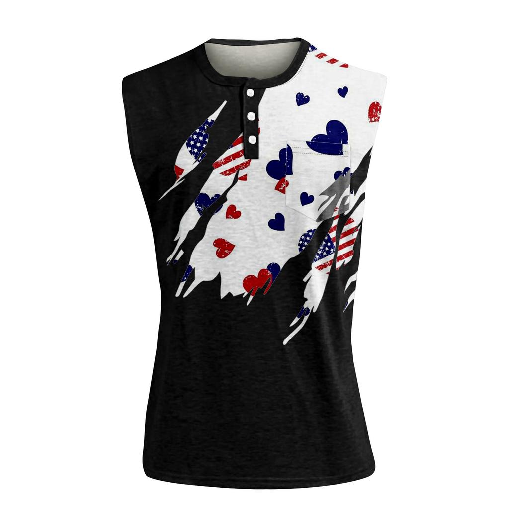 Herre Sommer Uavhengighetsdagen Trykt Sport Knapp Lomme Ermeløs Tanktopp